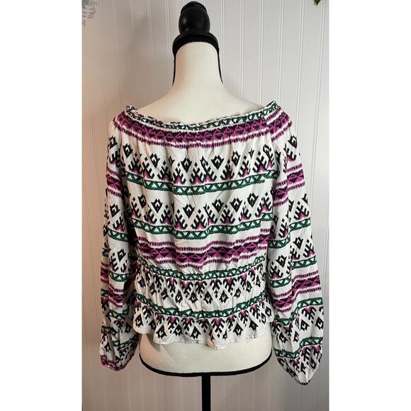 Wrangler Retro Womens Boho Off-Shoulder Top L Multicolor Rayon - Picture 5 of 16